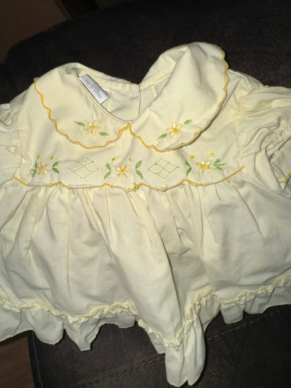 Vintage Cuties by Judy Yellow embroidered Dress w/Ruffle Trim & diaper cover 6m
